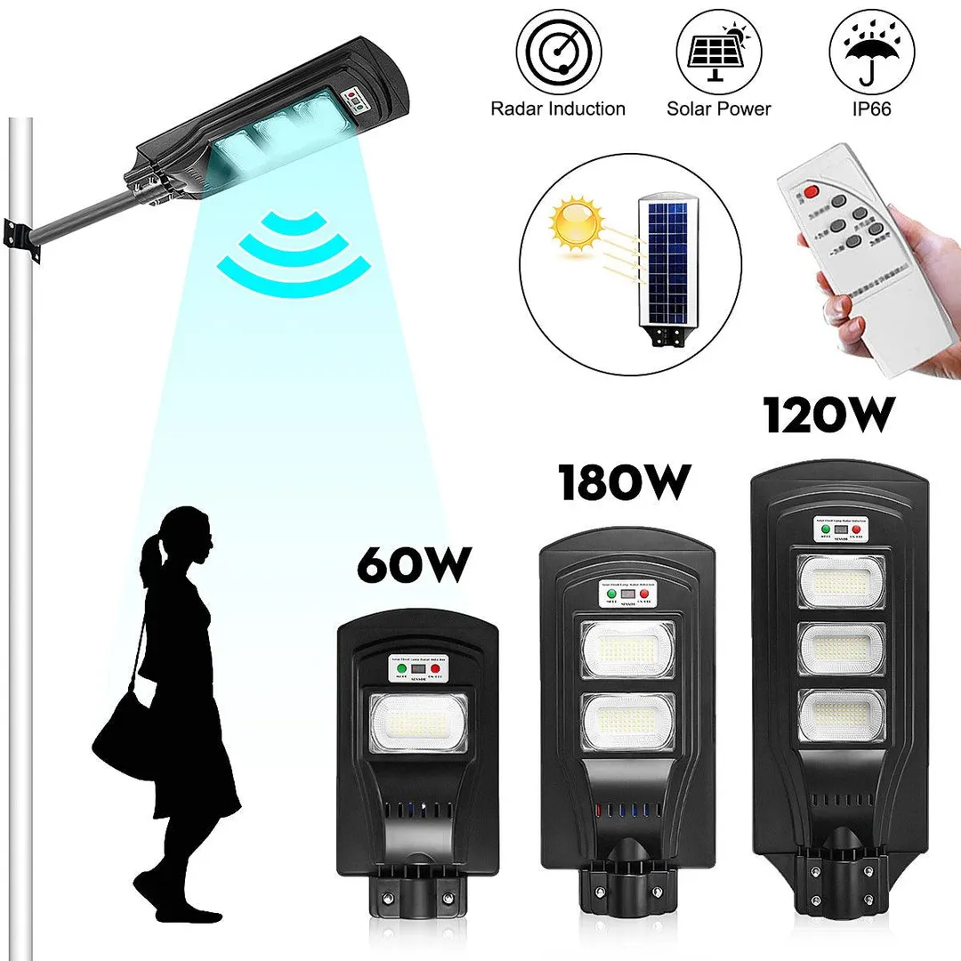 Stoneway 180W Outdoor Solar Street Light, 6000-6500K, Waterproof IPX66 PIR Motion Auto Sensor Light Garden Yard Wall Outdoor Street Light Lamp with Remote Control, photo 2 of 10