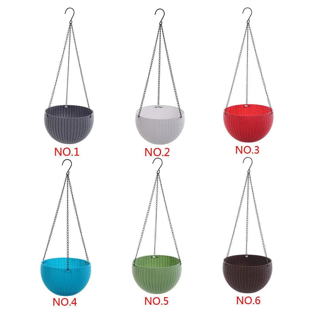 Round Resin Chain Basket Hanging Planter Rattan Flower Pot Self-watering Art Planter Plastic Resin Planting Tool Garden Supplies, photo 7 of 7