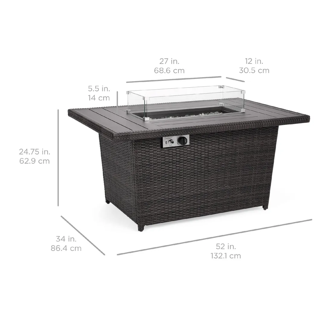 Best Choice Products 52in Outdoor Wicker Propane Fire Pit Table 50,000 BTU w/ Glass Wind Guard, Tank Holder, Cover -Gray, photo 6 of 6