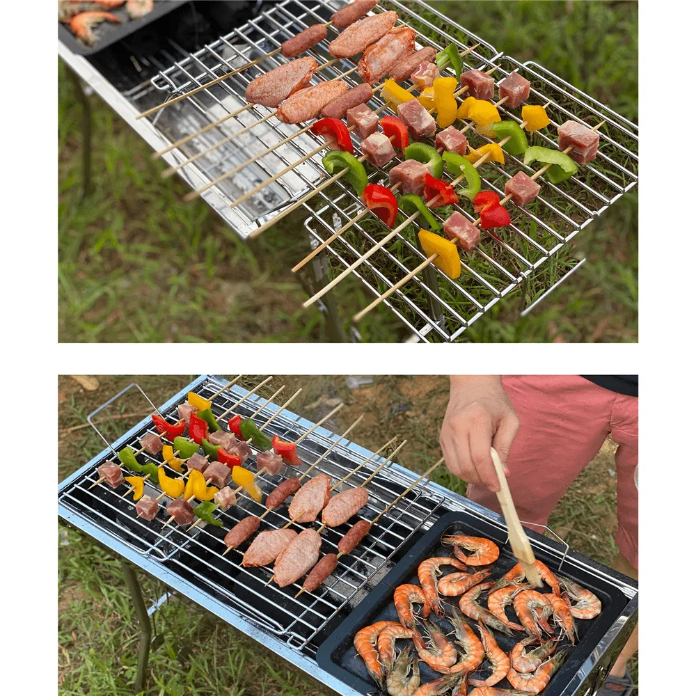 28” Steel Portable Folding Outdoor Tabletop Charcoal Barbecue Grill Stainless Steel for Pit Patio Backyard Meat Cooker Smoker Outdoor Camping Picnics, photo 2 of 8