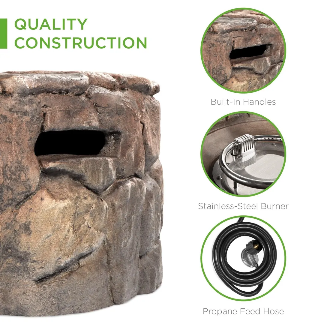 Best Choice Products 30,000 BTU Gas Fire Pit for Backyard, Garden, Home, Outdoor Patio w/ Natural Stone, Handle, Cover, photo 6 of 7