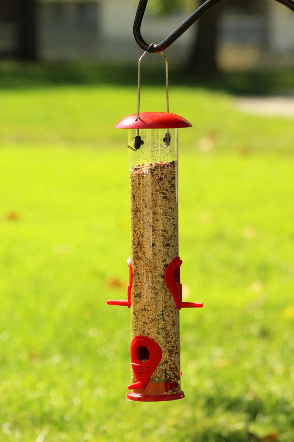 Ashman Bird Feeder, Metal Top and Bottom, Spacious Design, Attractive & Long Lasting, Fill it with Sunflower Black Oil Seeds, Clean and Fill, Great Gift for Friends and Family, Red, photo 4 of 5