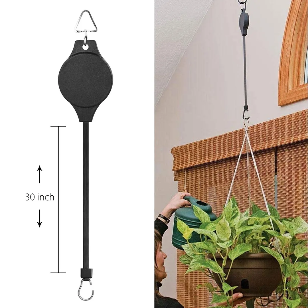 EEEKit 4/3/2/1 PACK Plant Pulley Retractable Hanger, Hanging Planters Flower Basket Hook, Plant Hanger Hanging Garden Baskets Pots and Birds Feeder Hang High Up and Pull Down to Water and Feed, Black, photo 6 of 12