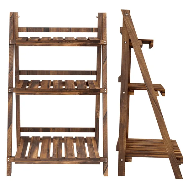 3 Tier Folding Wooden Flower Stand Plant Display Stand Nature Plant Shelf for Living Room Balcony Patio Yard Indoors & Outdoors, photo 4 of 13