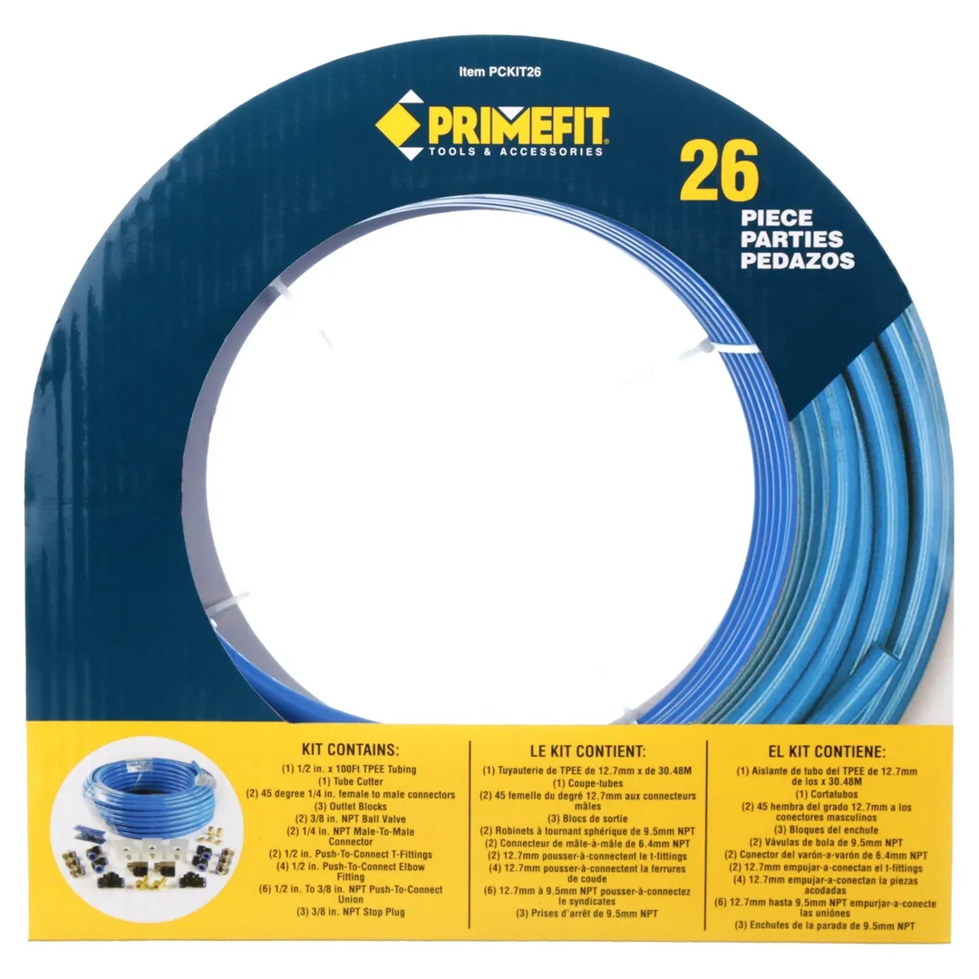 Primefit PCKIT26 Air Piping System, 26-Piece Air Push To Connect Kit with 1/2-Inch x 100-Feet Nylon Tubing, photo 4 of 8