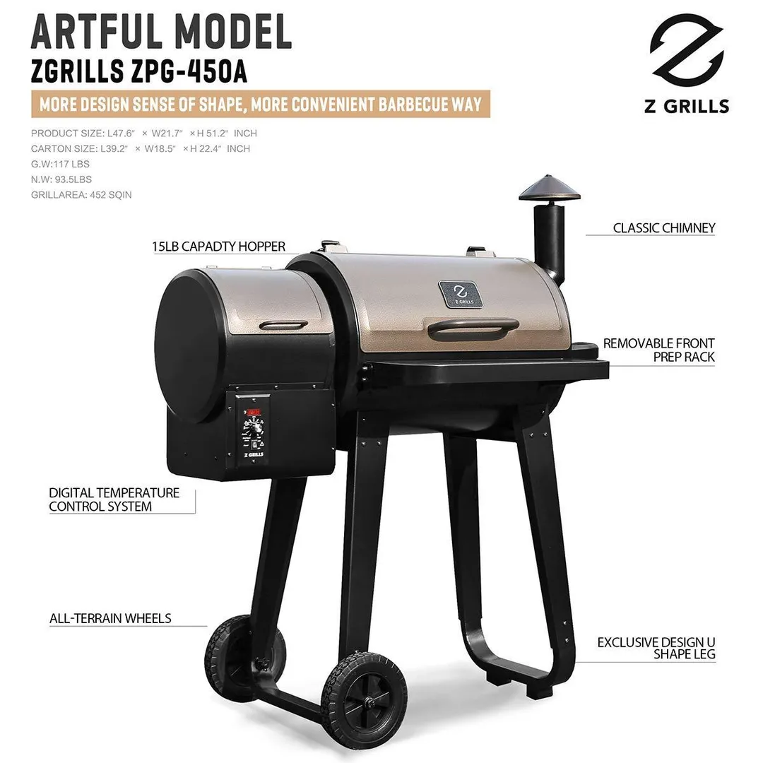 Z Grills ZPG-450A Upgrade Model Wood Pellet Grill & Smoker, 8 in 1 BBQ Grill Auto Temperature Control, 450 sq Inch Deal, Bronze & Black Cover Included, photo 6 of 11
