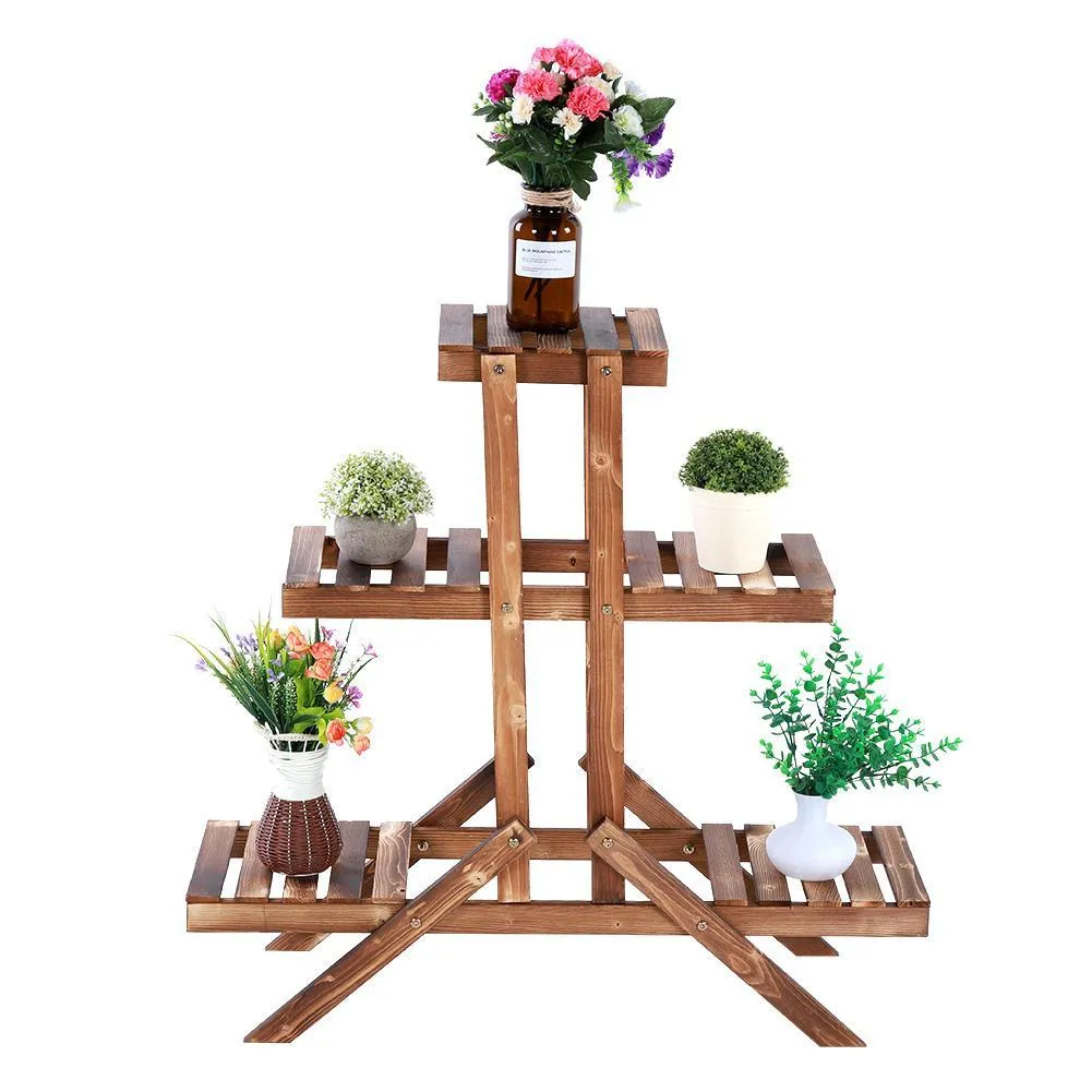 Dilwe 3 Tier Wood Flower Pot Rack Plant Stand Outdoor Indoor Utility Storage Shelf Rack Display for Living room Bedroom Yard Bedroom Garden Patio Balcony, photo 2 of 7