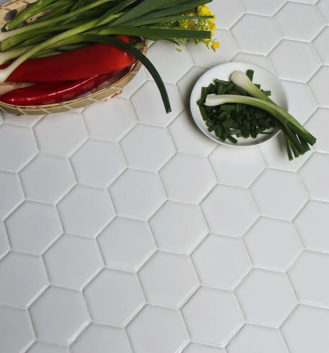 WS Tiles - Value Matte White 10.5 in. x 10.5 in. Porcelain 2" Hexagon Mosaic Floor & Wall Tile (9 sq. ft / Case), photo 5 of 8