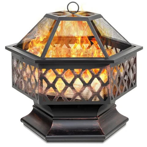 24in Hex-Shaped Steel Fire Pit for Garden
