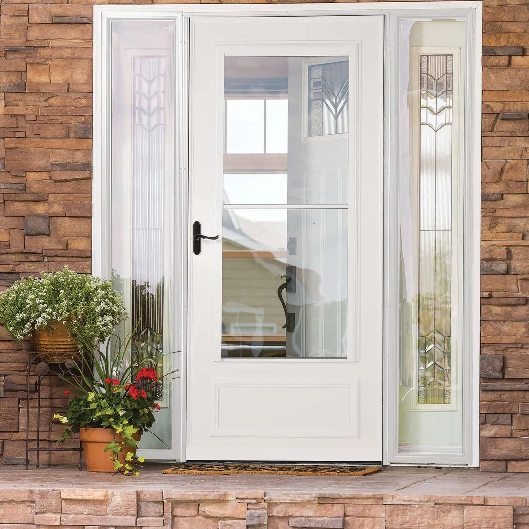Larson 81 in. H X 32 in. W Vinyl/Wood White Mid-View Reversible Self-Storing Storm Door, photo 2 of 2