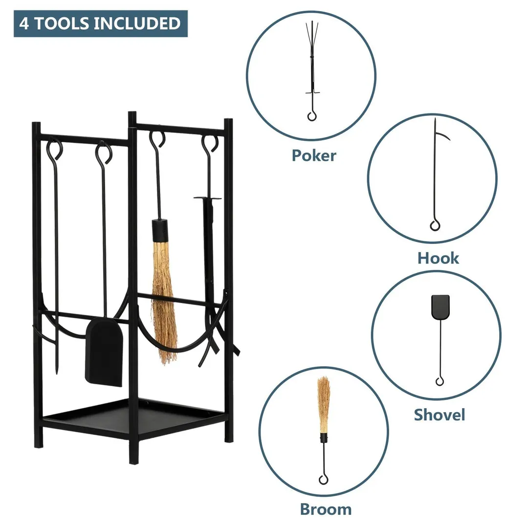 Winado 30 in. Outdoor Steel Firewood Log Rack Wood Storage Holder for Fireplace w/ Tools, photo 4 of 5
