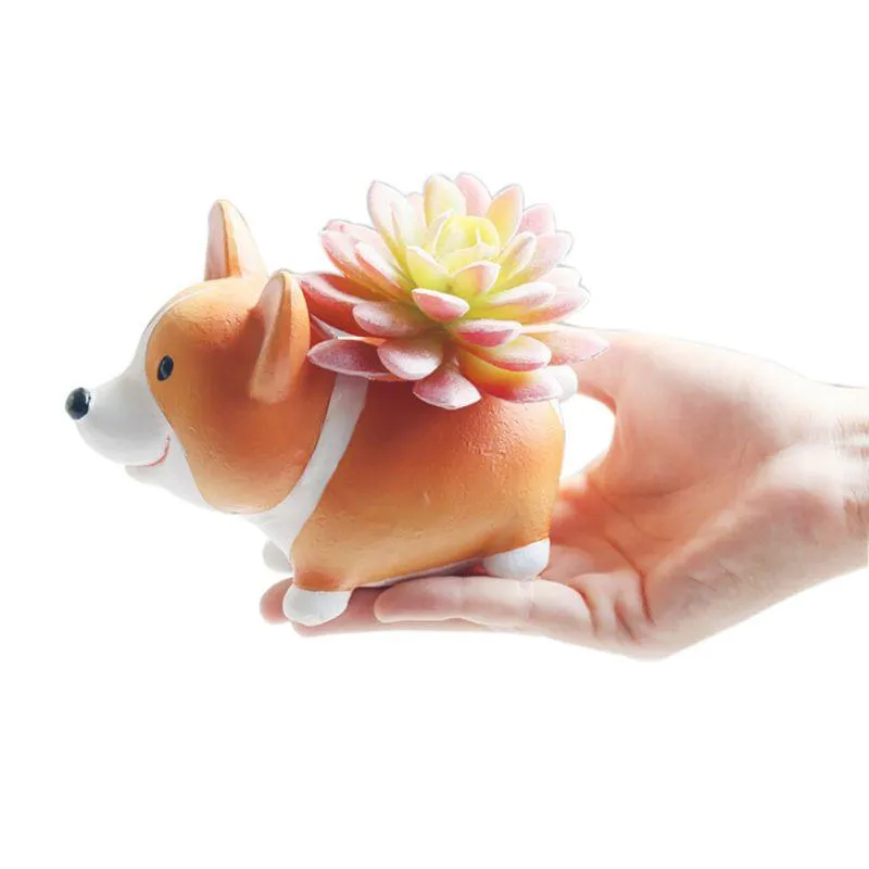 ENJOY DIY Resin Succulent Plants Flower Pot Planter Lovely Corgi Garden Plants Vase Potted Flowers Desk Garden Supplies, photo 5 of 5