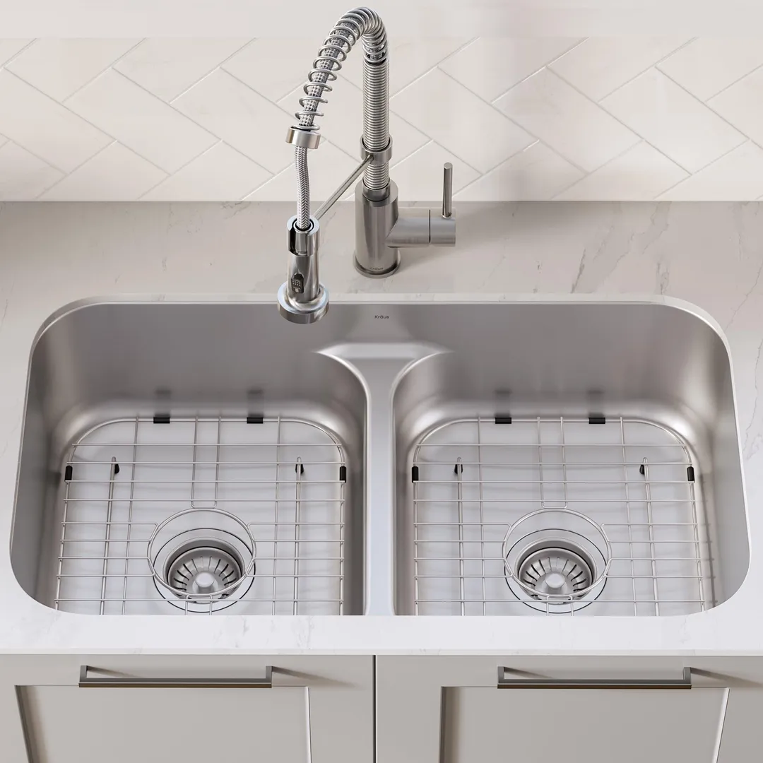 KRAUS Ellis 33-inch 16 Gauge Undermount Kitchen Sink Combo Set with Bolden 18-inch Pull-Down Commercial Kitchen Faucet, Stainless Steel Finish, photo 2 of 9