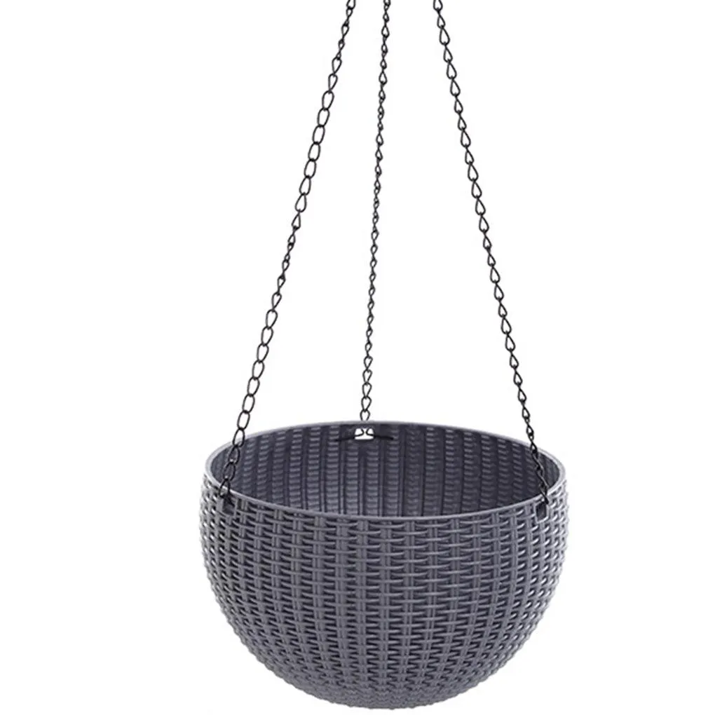 Round Resin Chain Basket Hanging Planter Rattan Flower Pot Self-watering Art Planter Plastic Resin Planting Tool Garden Supplies, photo 4 of 7