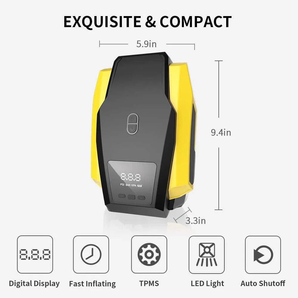 Peroptimist Tire Inflator, Air Compressor Pump, 12V DC Portable Auto Tire Pump with Digital Display up to 151PSI for Car, Bicycle and Other Inflatable, photo 2 of 8