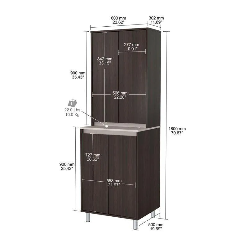 Inval AMBROSSIA Breakroom 4-Door Cabinet, Espresso and Amber Grey, photo 8 of 8