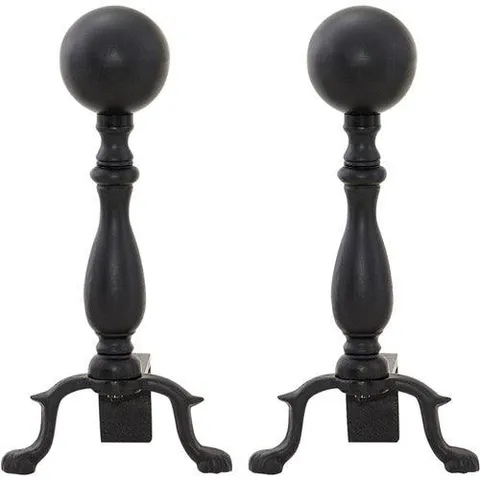 Black Wrought Iron Ball Andirons