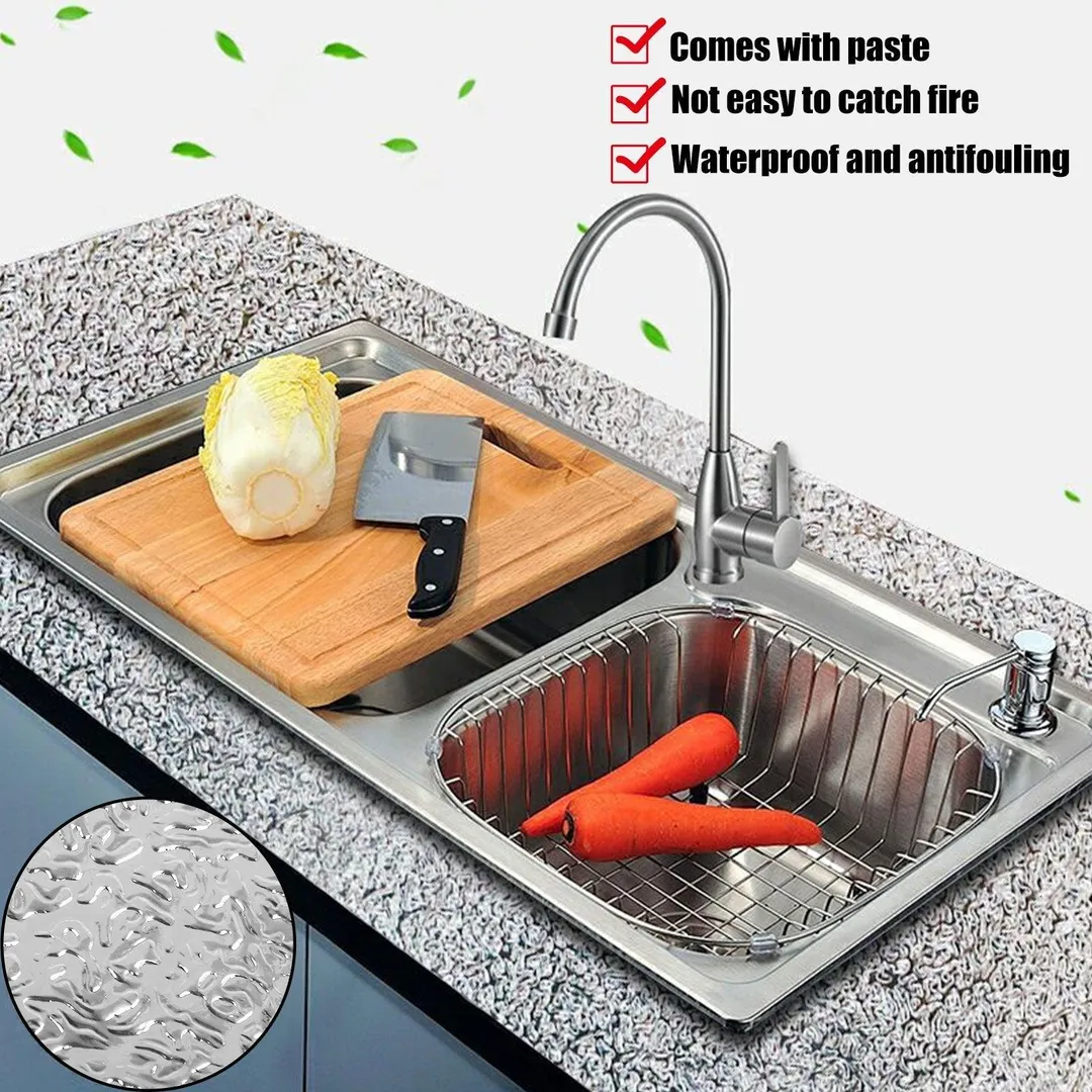 Aluminum Foil Peel and Stick Wallpaper Sticker, Water Oil Proof Wall Paper Sticker for Countertops Kitchen Cabinets Appliance Dishwasher Mini Refrigerator Oven Dryer Covers 15.6x78.7 Inch, 2/1Pcs, photo 3 of 9