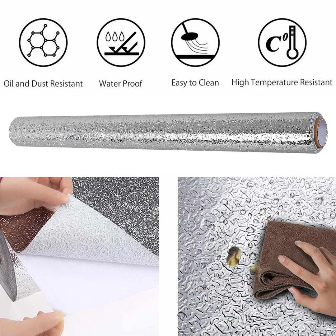 Aluminum Foil Peel and Stick Wallpaper Sticker, Water Oil Proof Wall Paper Sticker for Countertops Kitchen Cabinets Appliance Dishwasher Mini Refrigerator Oven Dryer Covers 15.6x78.7 Inch, 2/1Pcs, photo 2 of 9
