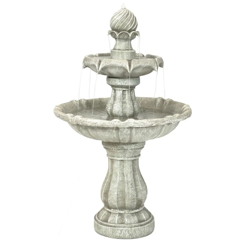 Sunnydaze Decor Sunnydaze 2-tier Solar Outdoor Water Fountain with Battery - 35" - White Finish, photo 2 of 7