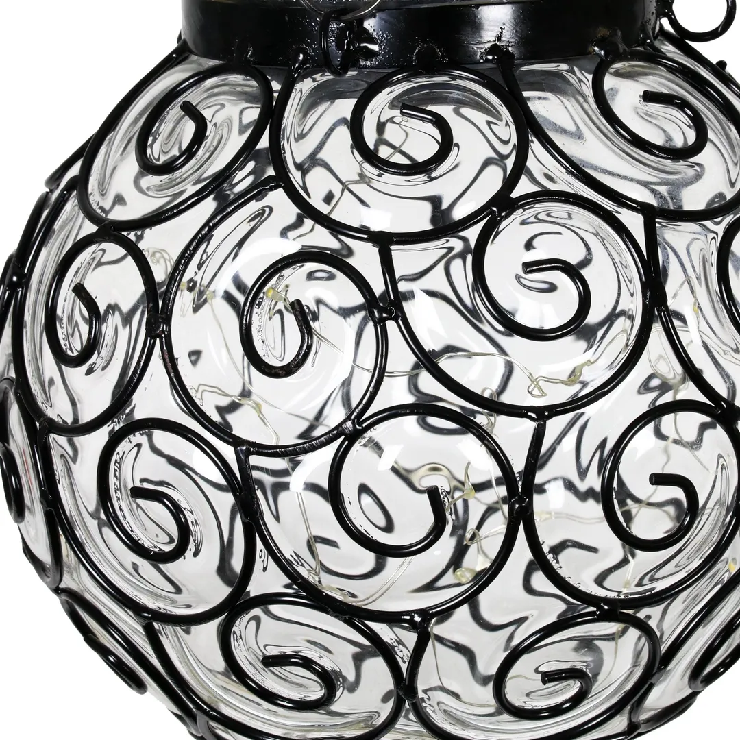 Exhart Solar Round Glass and Metal Hanging Lantern with 15 LED Fairy Firefly String Lights, 7 by 21 inches, Clear, photo 4 of 6
