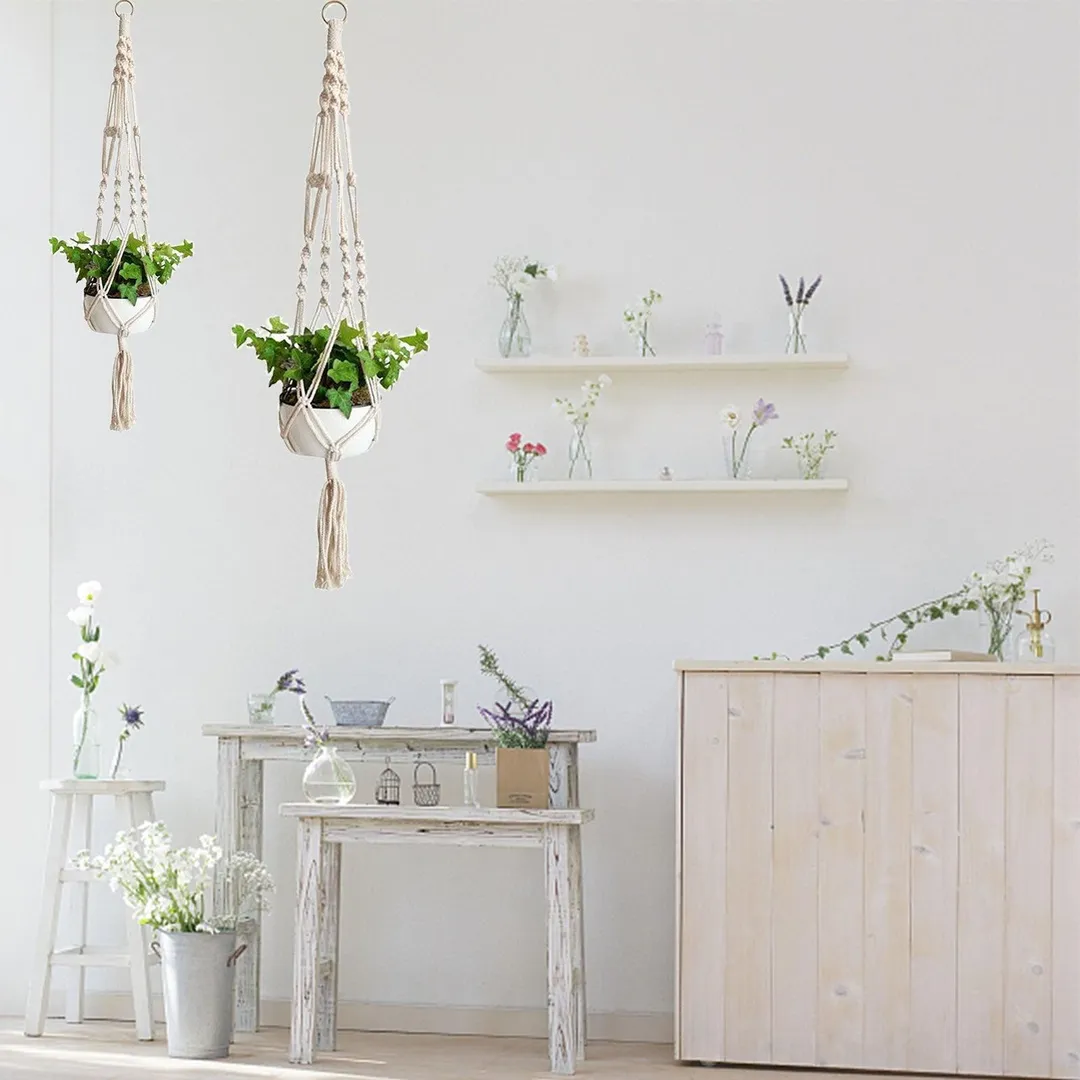 EEEKit 2 Pack Macrame Plant Hanger - Indoor Outdoor Hanging Planter Shelf - Decorative Flower Pot Holder - Hanging Baskets For Plant, Boho Bohemian Home Decor, in Box, for Succulents, Cacti, Herbs, photo 2 of 9
