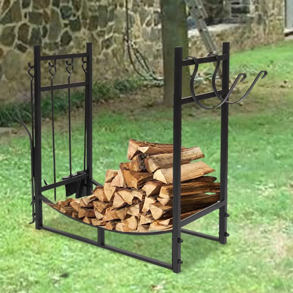 Winado 30" Pipe Metal Steel Firewood Storage Rack Holder For Indoor & Outdoor, photo 2 of 8
