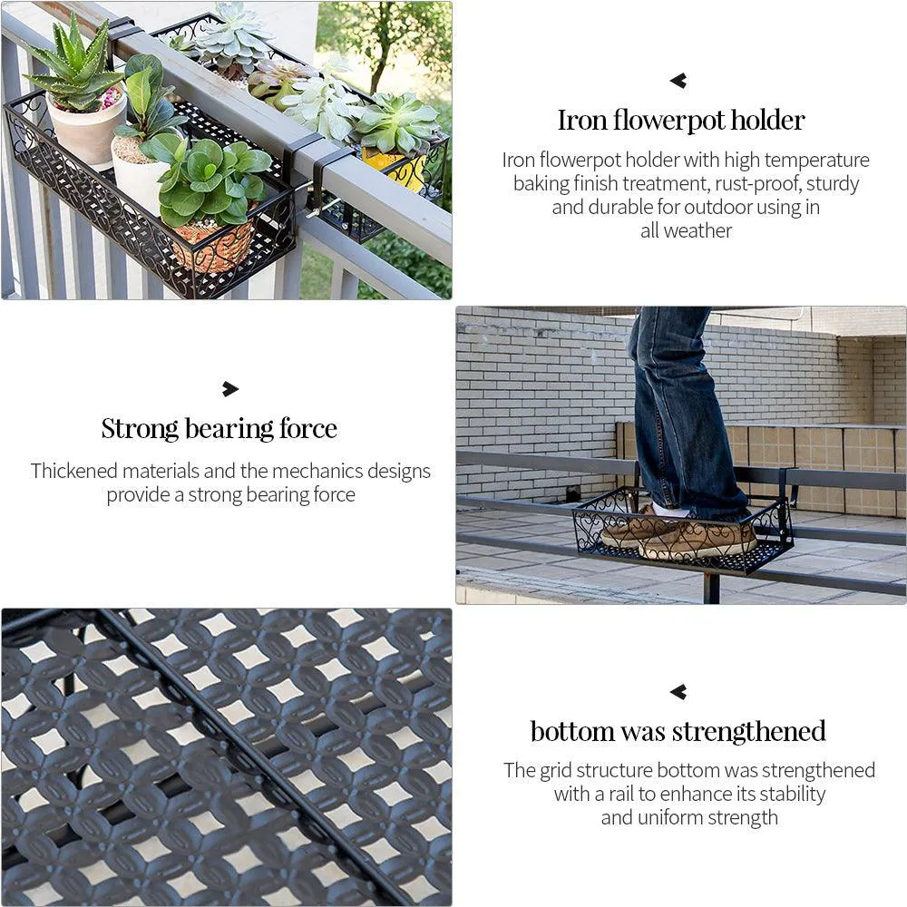 Flower Pot Stand Rack Deck Rail Flowerpot Railing Shelf Balcony Rail Planter Shelf Fence Railing Flower Pots Holder, photo 7 of 7