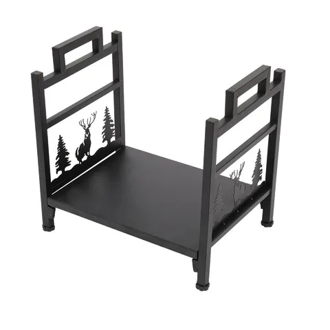 ARB265Wtbest Single Layer Firewood Rack Fireplace Tool Rack,Heavy-Duty Steel Outdoor Log Holder With Animal Pattern