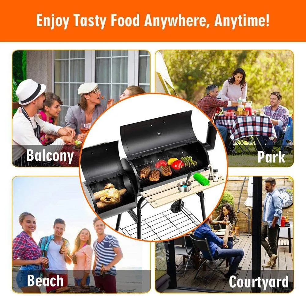 Charcoal Grill, SEGMART 24.4" BBQ Grill Charcoal with Smoker, Portable BBQ Grill with Side Burner, Outdoor Charcoal BBQ Grill with 2 Wheels & Thermometer, Grill for Camping Picnic, Park, Black, H1201, photo 5 of 15