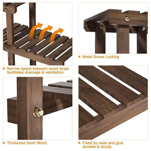 38" Wood Plant Stand Flower Display Shelf Stand 6 Tier for 8 Potted Plants Indoors/Outdoors, photo 8 of 9