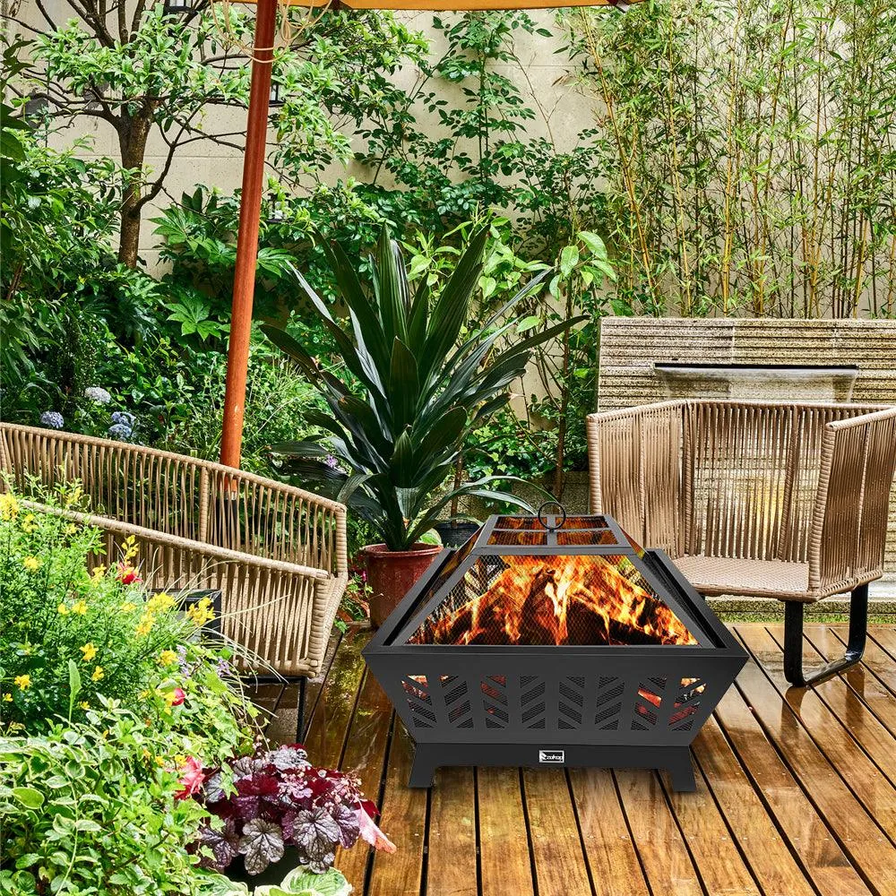 NuFazes 26 Inch Outdoor Wood Fire Four-Corner Pits / Heater / Heater / Black Zokop Yl013F, photo 3 of 6