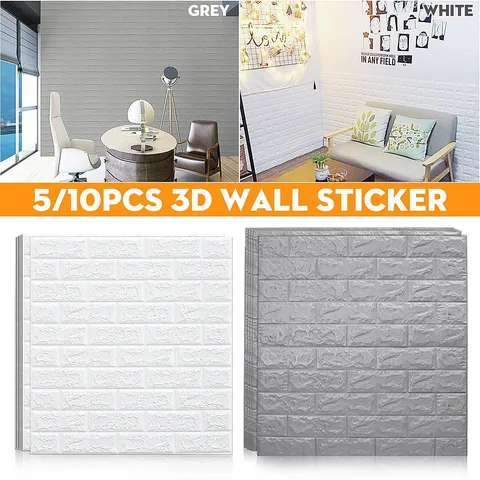 5/10pcs 3D Waterproof Tile Brick Wall Sticker Self Adhesive Removable Thicken Wallpaper Easy DIY Bedroom Living Room Home Decoration 30 × 28 in
