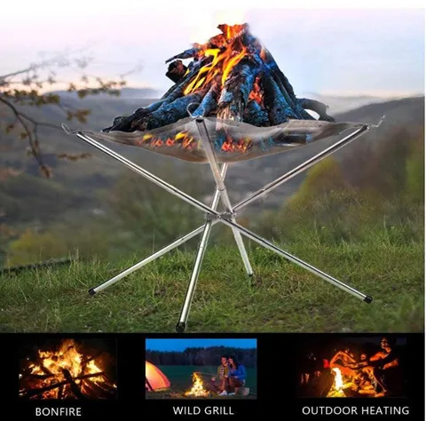 Portable Outdoor Fire Pit 16.5" Collapsible Steel Mesh Fireplace - Perfect for Camping