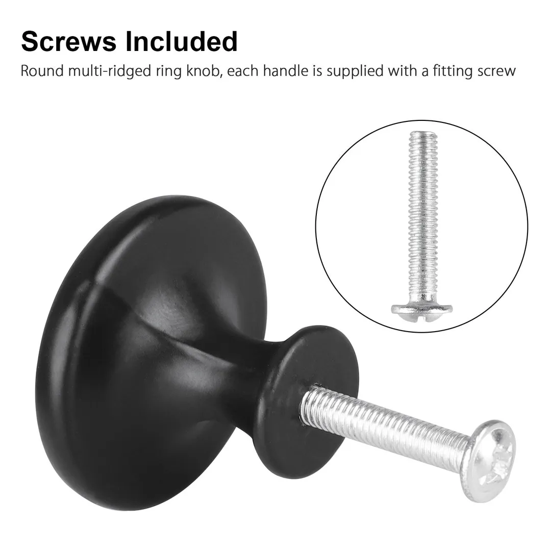 TSV 10pcs Kitchen Round Mushroom Drawer Handles Cabinet Knobs, Black Cabinet Hardware Round Knobs with Screws, Elegant Black Finish, for Bathroom Cabinets Dresser Home Decor (1.14/1.22in Diameter), photo 3 of 9