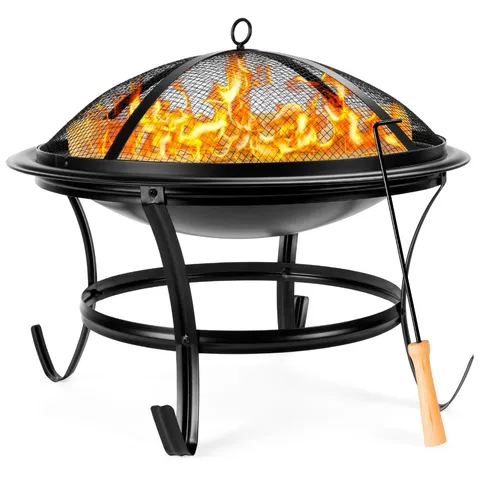 22in Steel Outdoor Fire Pit Bowl BBQ Grill w/ Screen Cover