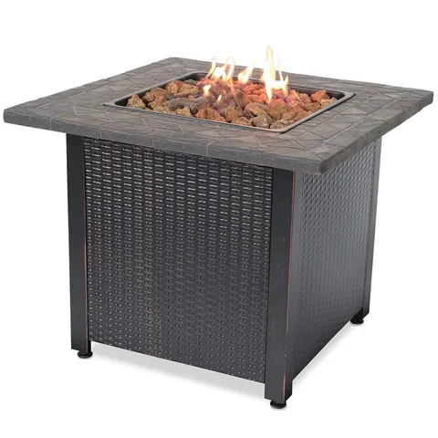 30 inch Gas Firepit with Lava Rock and Real Slate Mantel