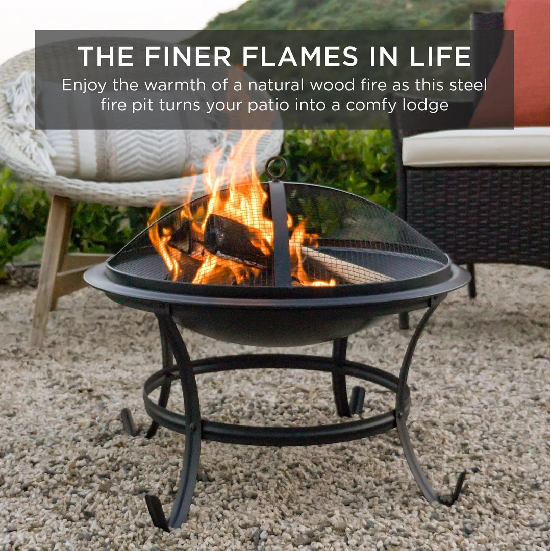 Best Choice Products 22in Steel Outdoor Fire Pit Bowl BBQ Grill w/ Screen Cover, Log Grate, Poker for Camping, Bonfire, photo 4 of 6