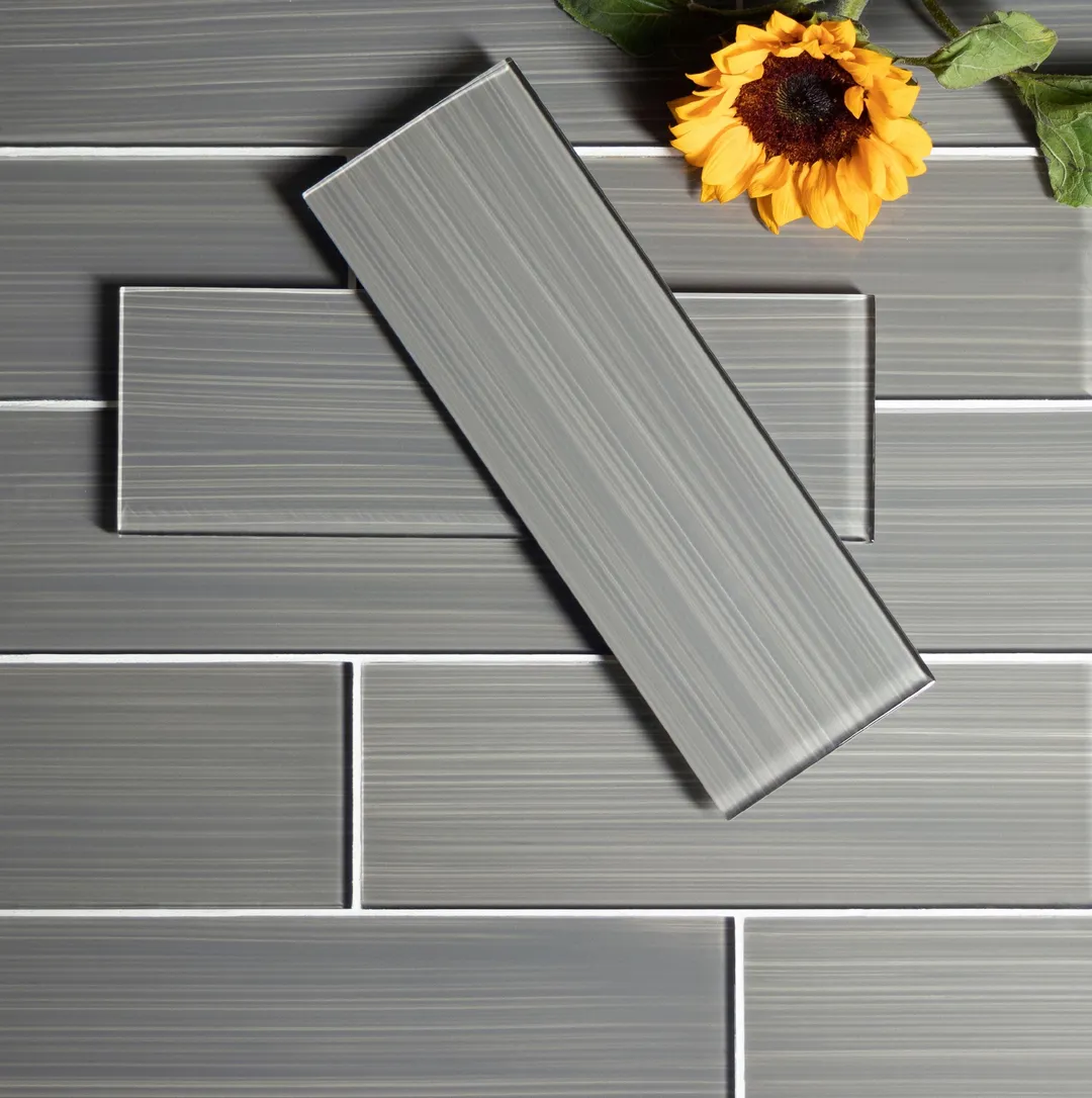 WS Tiles - Hand Painted Dark Gray 4 in. x 12 in. Individual Glass Subway Wall Tile (5 sq. ft / Case), photo 3 of 4