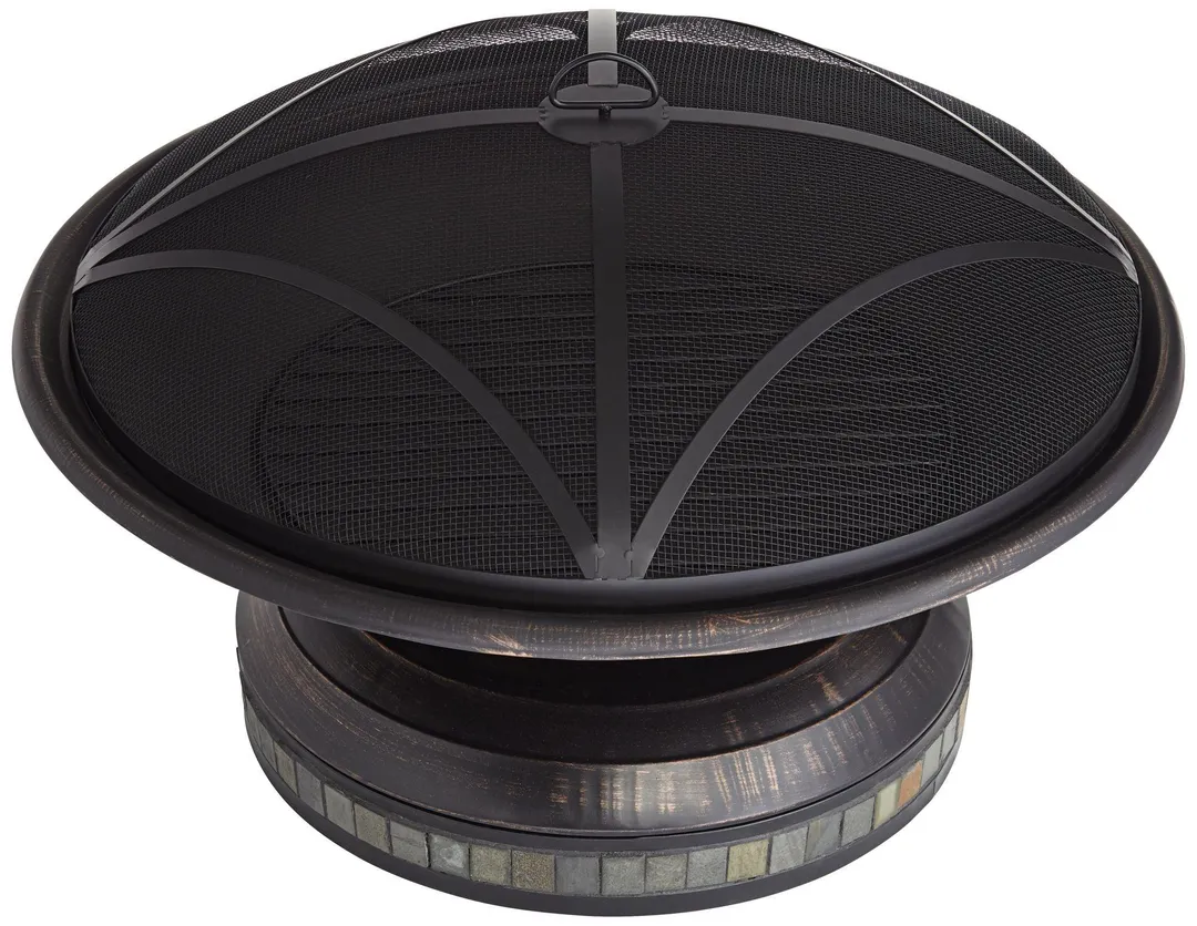 John Timberland Black Iron Outdoor Fire Pit Round 35" Steel Wood Burning with Spark Screen and Fire Poker for Outside Backyard Patio Camping, photo 7 of 8