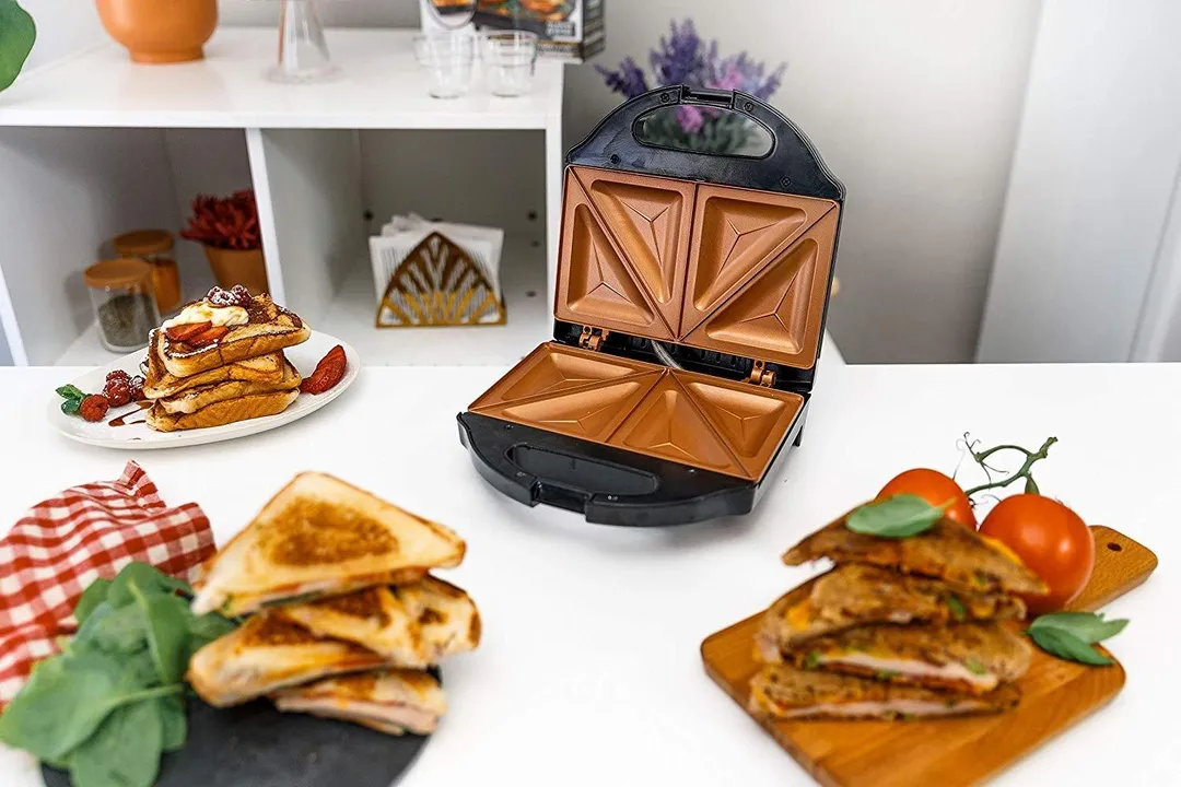 Gotham Steel Sandwich Maker, Toaster and Electric Panini Grill with Ultra Nonstick Copper Surface - Makes 2 Sandwiches in Minutes with Virtually No Clean Up, with Easy Cut Edges and Indicator Lights, photo 6 of 8