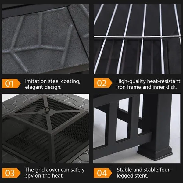 SmileMart 32" Metal Square Fire Pit Garden Stove Brazier Square Metal Brazier with Poker For Barbecue, Heating, Cooling Drinks w/Cover & Poker Black Outdoor, photo 5 of 10