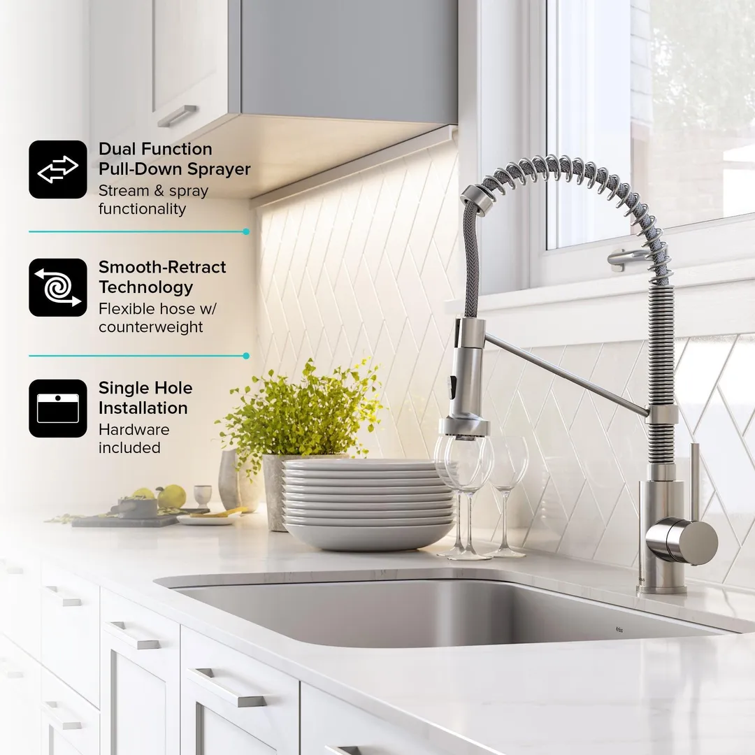 KRAUS Ellis 33-inch 16 Gauge Undermount Kitchen Sink Combo Set with Bolden 18-inch Pull-Down Commercial Kitchen Faucet, Stainless Steel Finish, photo 9 of 9