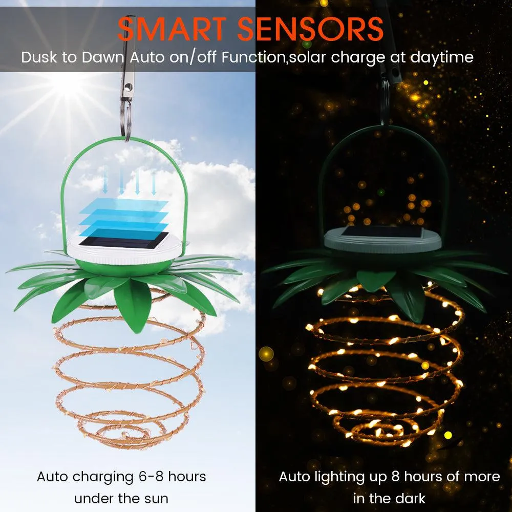 Topchances （2/4/10 Pack）60LED Pineapple Solar Lights Outdoor Hanging Solar Lantern , Waterproof Garden Lights for Patio Landscape Yard Porch Walkway, Warm White, Dusk to Dawn Auto Sensor On Off, photo 3 of 7