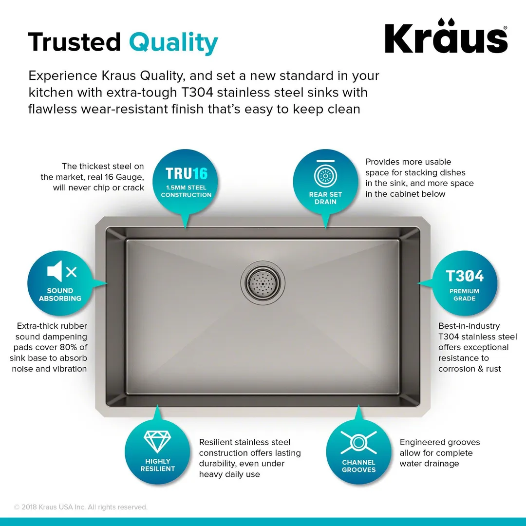 KRAUS Standart PRO? 30-inch 16 Gauge Undermount Single Bowl Stainless Steel Kitchen Sink, photo 5 of 15