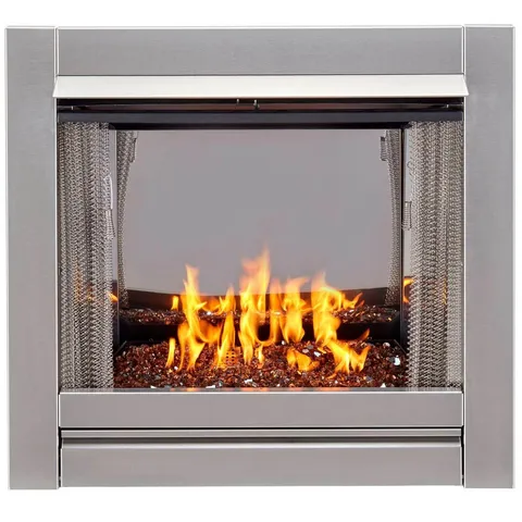 Vent-Free Stainless Outdoor Gas Fireplace Insert With Copper Fire Glass Media - 24,000 BTU - Model# BL450SS-G-RCO