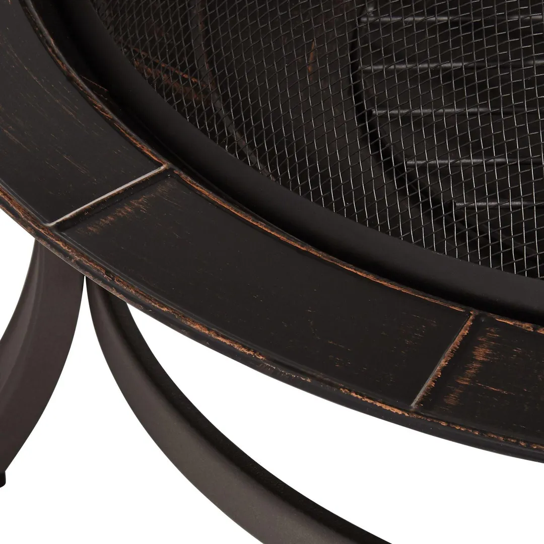 John Timberland Iron Outdoor Fire Pit Round 30" Bowl Brick Steel Wood Burning With Spark Screen and Fire Poker for Outside Backyard Patio Camping, photo 4 of 8
