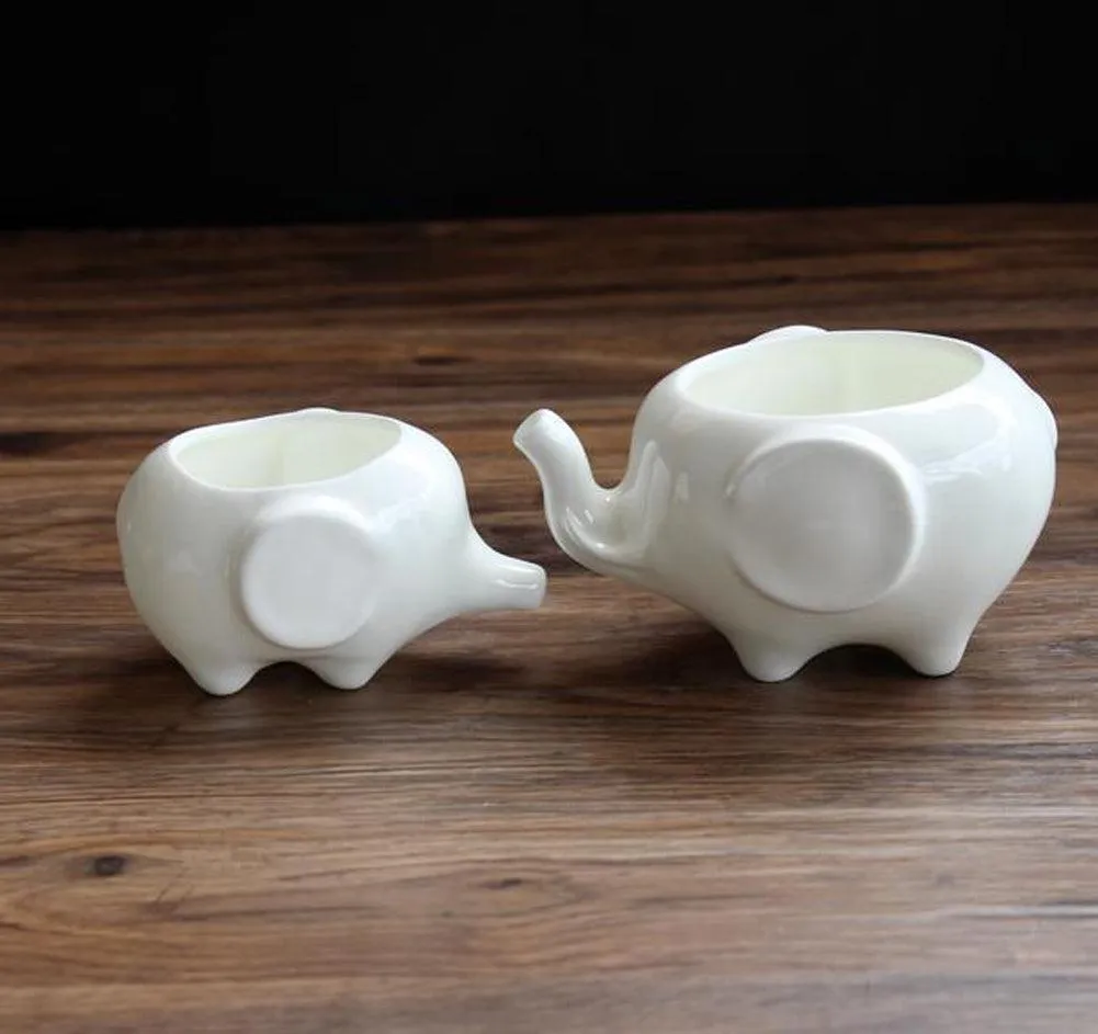 Kawaii Animals Ceramic Flower pot Elephant Succulent Planter Cactus Succulent Plants Flower Cute White Pot (1PCS Elephants), photo 4 of 7