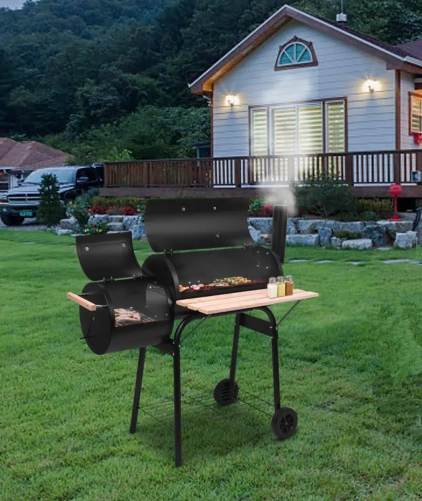 Charcoal Grill, SEGMART 24.4" BBQ Grill Charcoal with Smoker, Portable BBQ Grill with Side Burner, Outdoor Charcoal BBQ Grill with 2 Wheels & Thermometer, Grill for Camping Picnic, Park, Black, H1201, photo 3 of 15