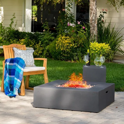 Salta Square Outdoor Gas Fire Pit Table with Tank Holder